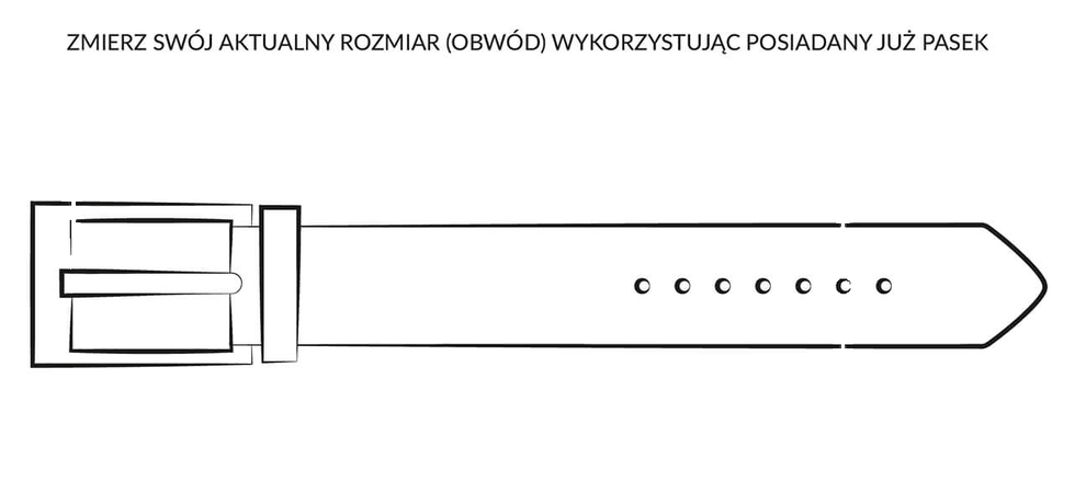 Pomiar rozmiaru na Twoim obecnym pasku – od wewnętrznego końca klamry do używanej dziurki